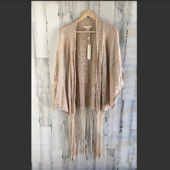 lovestitch Sweaters - Lovestitch Long Kimono Crochet Duster Fringe Cardi